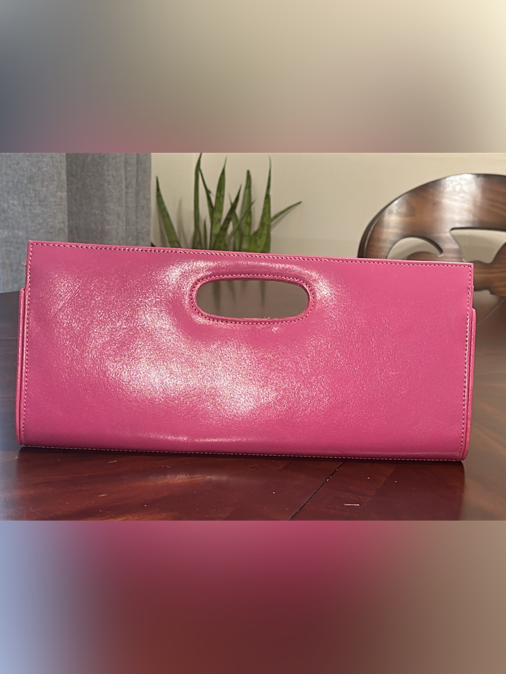 Pink Leather made in India  Handle Clutch 13.5X6. (Bags25)